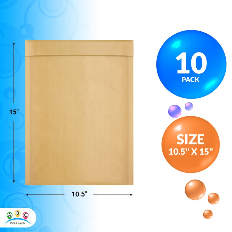 ABC PACK & SUPPLY Brown Kraft Bubble Mailer Envelopes, 10.5 x 15 Inches. 10 Pack Mail Padded Envelopes Self Seal. Kraft Bubble Mailers. Tear-Resistant Mailing Envelope Padded. Sturdy Paper Mailer - Image 2